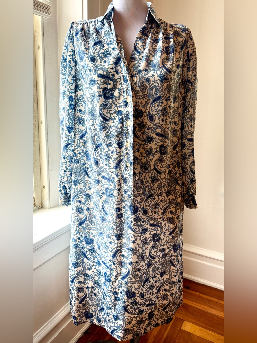 Women’s Midi Shirt Dress in Blue Paisley Print